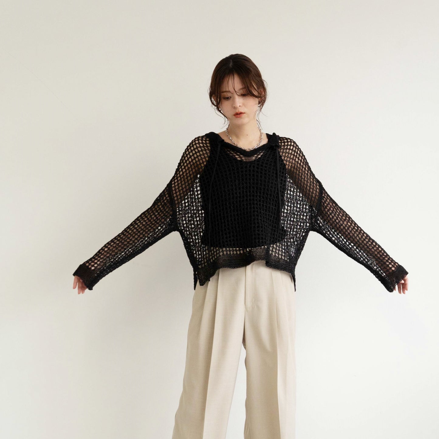 TUMUGI yarn and SHION yarn rope design knitted top