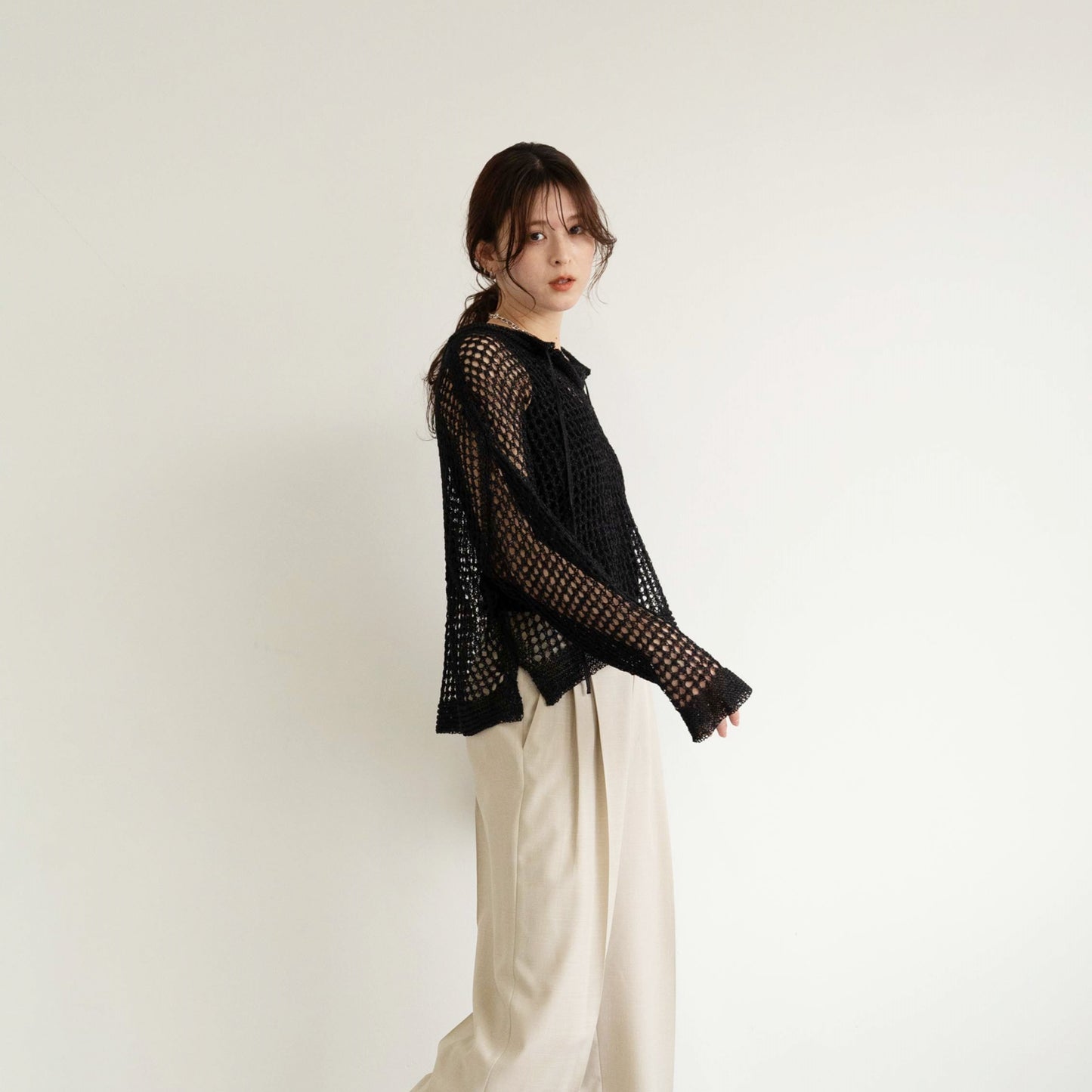 TUMUGI yarn and SHION yarn rope design knitted top