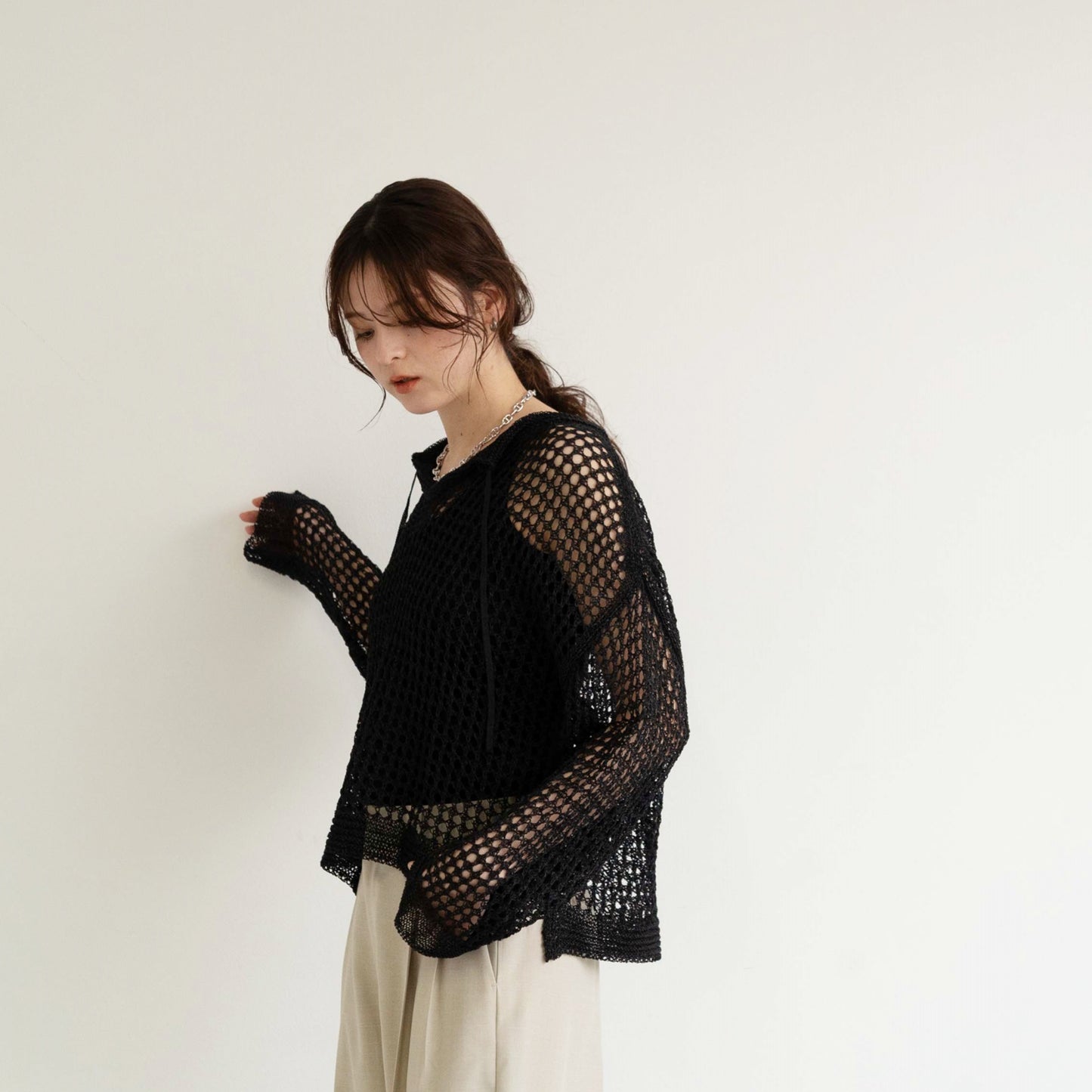 TUMUGI yarn and SHION yarn rope design knitted top