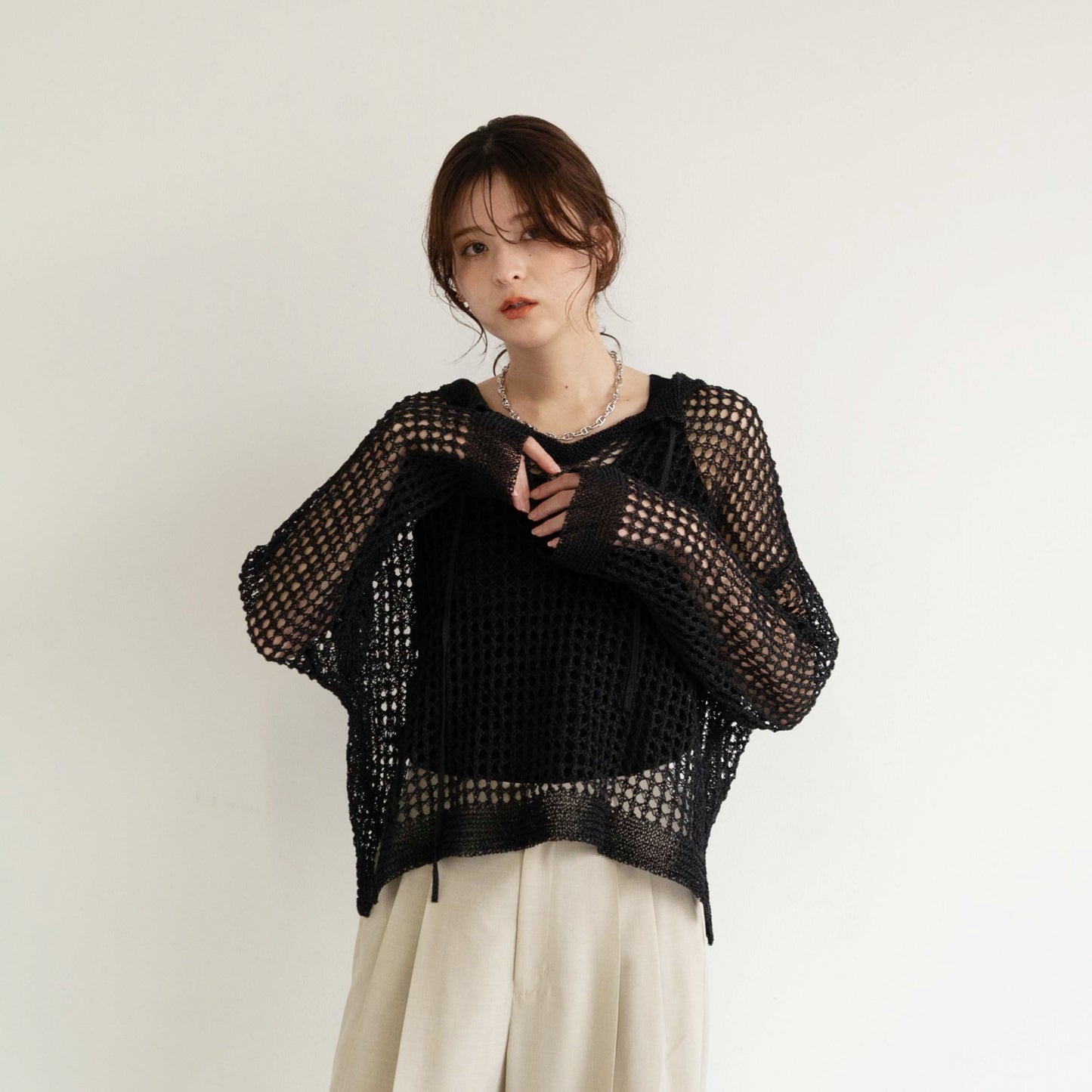 TUMUGI yarn and SHION yarn rope design knitted top