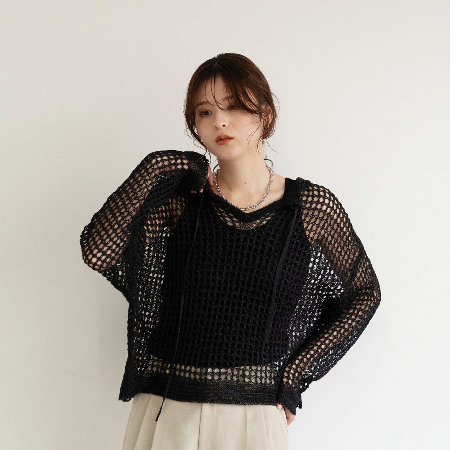 TUMUGI yarn and SHION yarn rope design knitted top