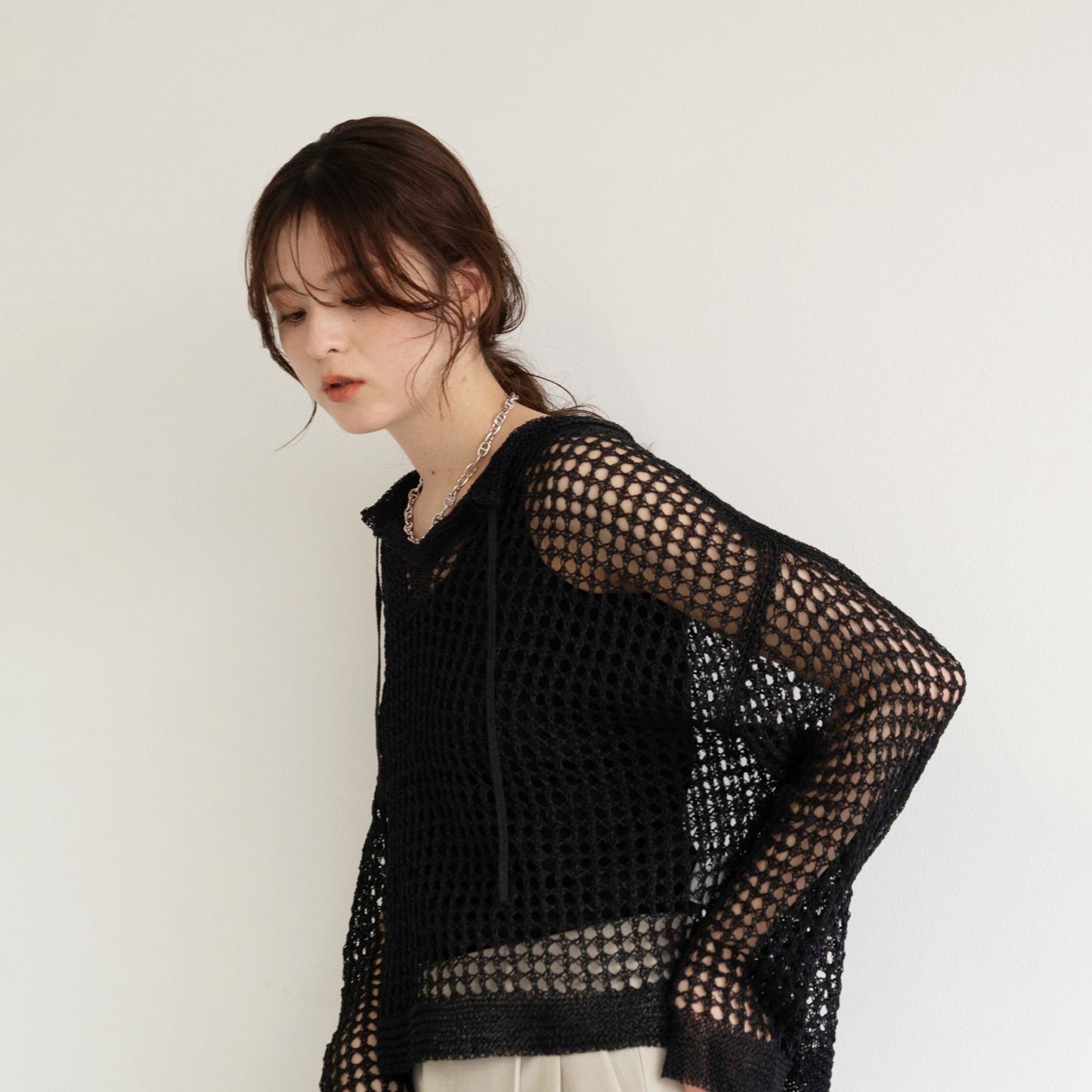 TUMUGI yarn and SHION yarn rope design knitted top