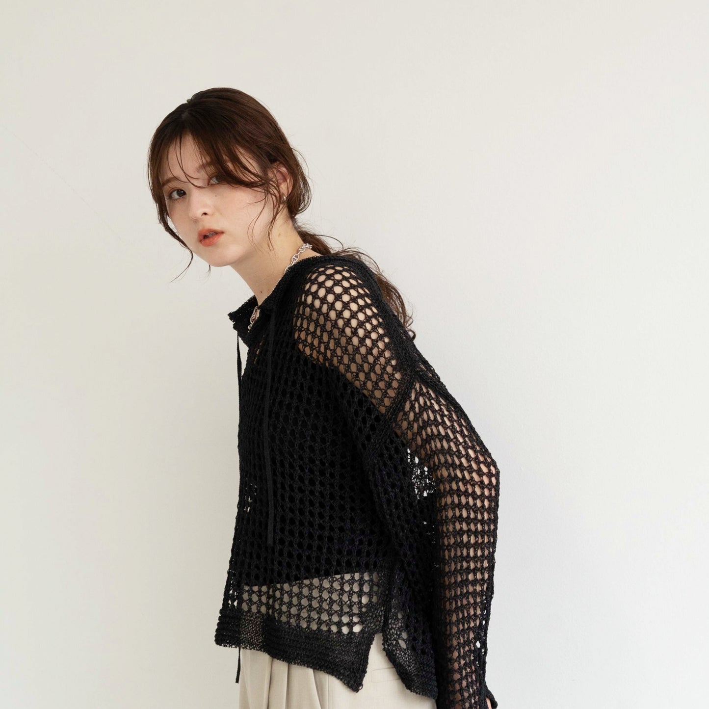 TUMUGI yarn and SHION yarn rope design knitted top