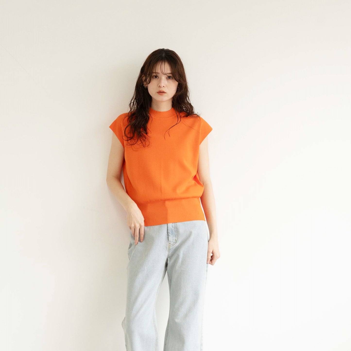 16G fine ribbed French sleeve knitted pullover