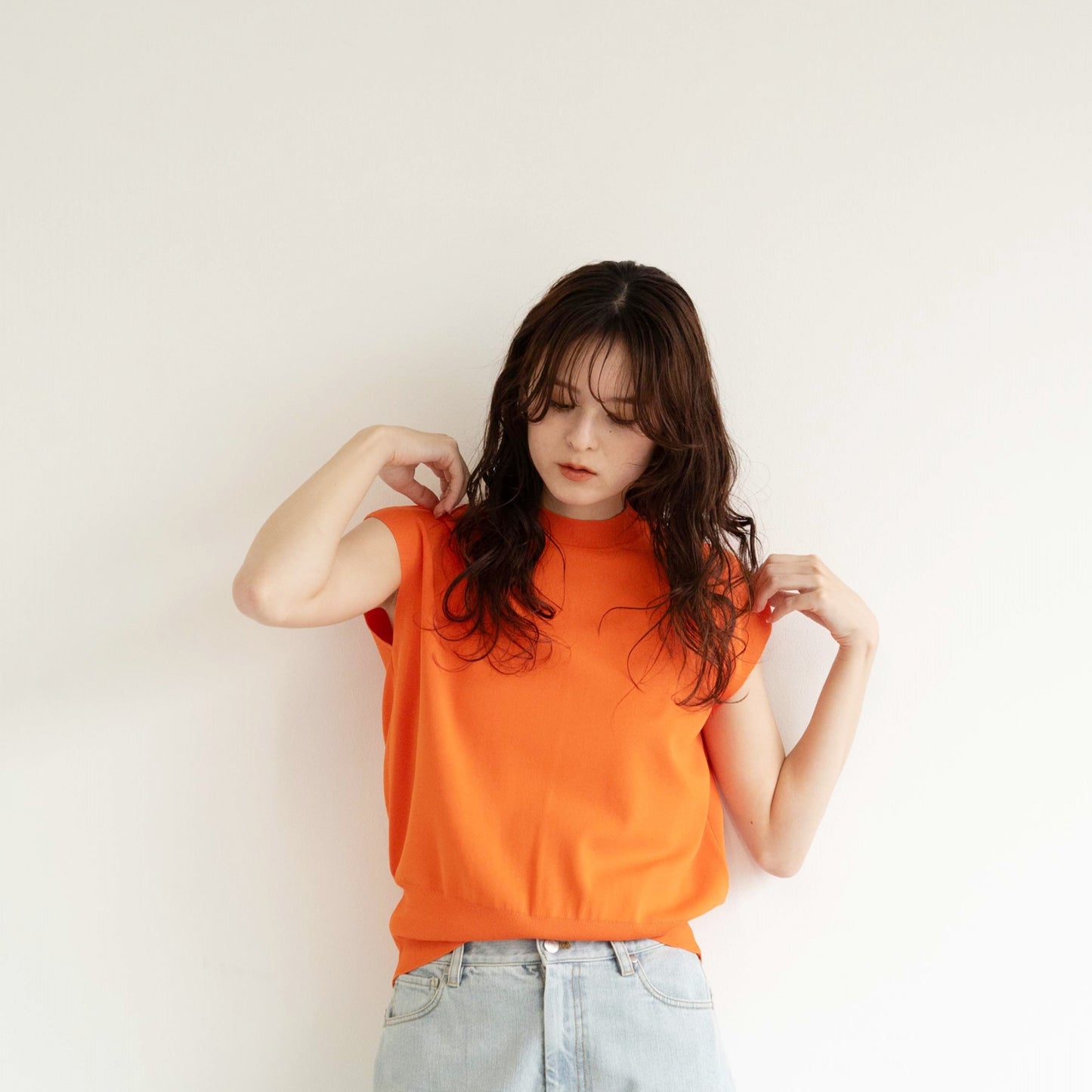16G fine ribbed French sleeve knitted pullover