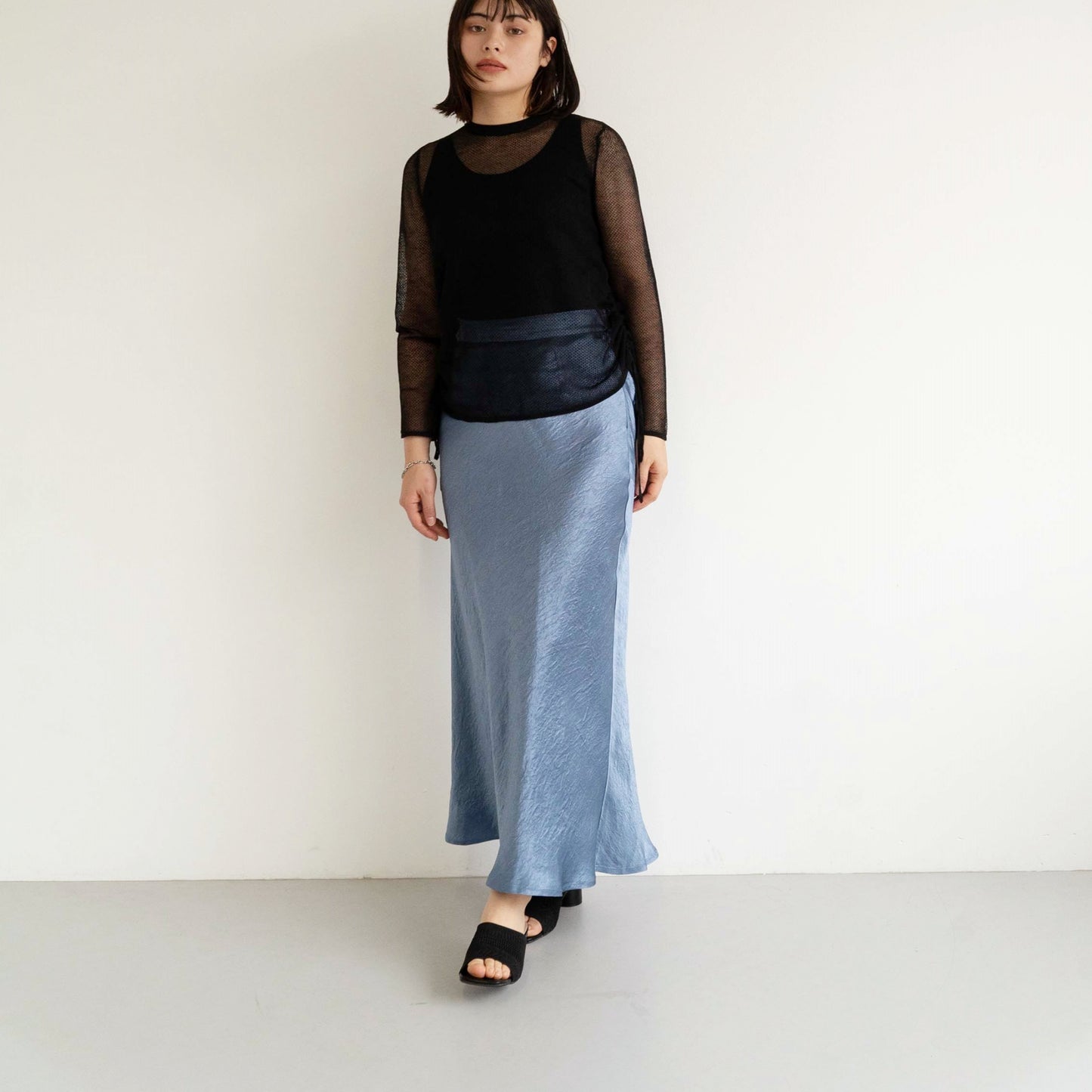 Acetate vintage satin slightly flared hem long skirt