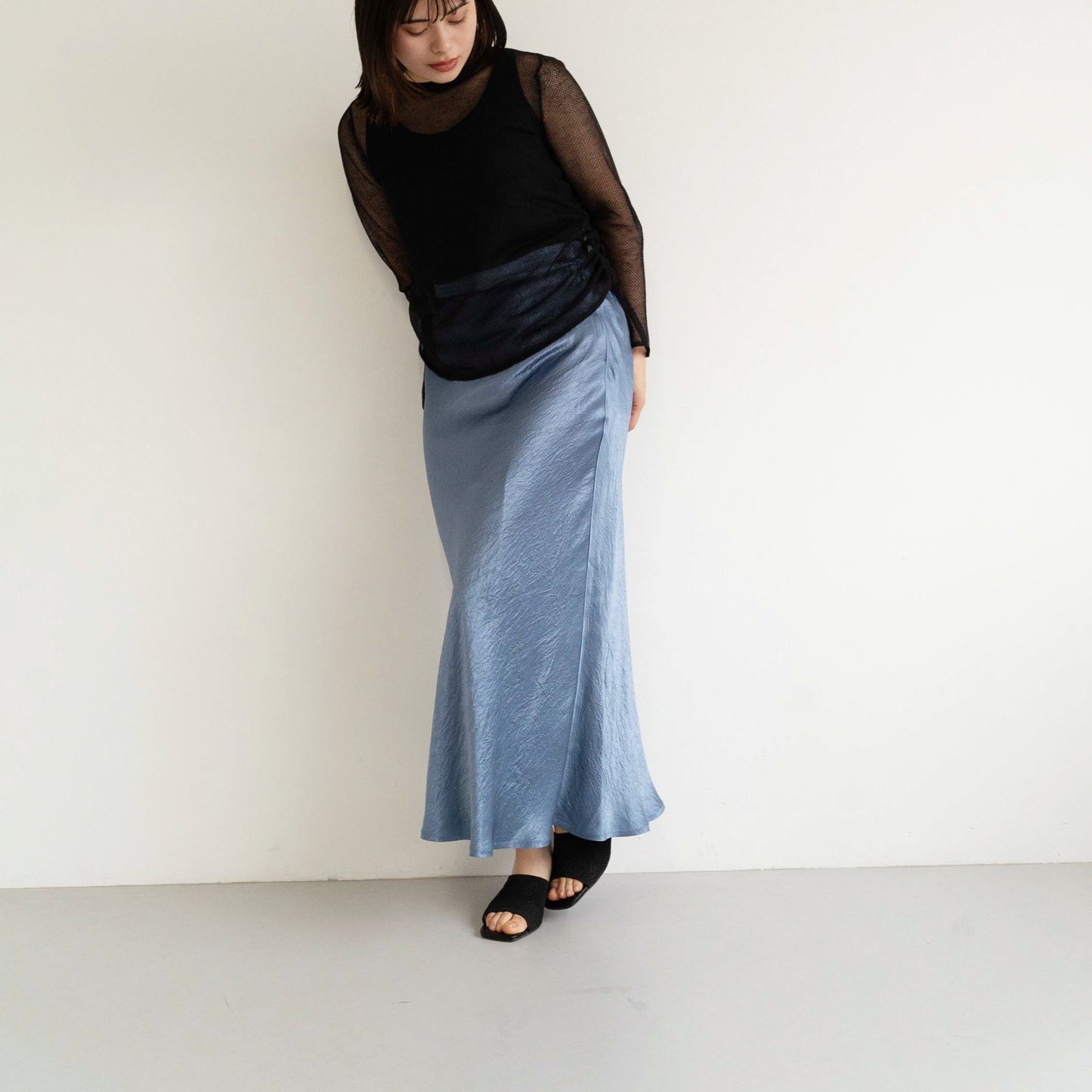 Acetate vintage satin slightly flared hem long skirt