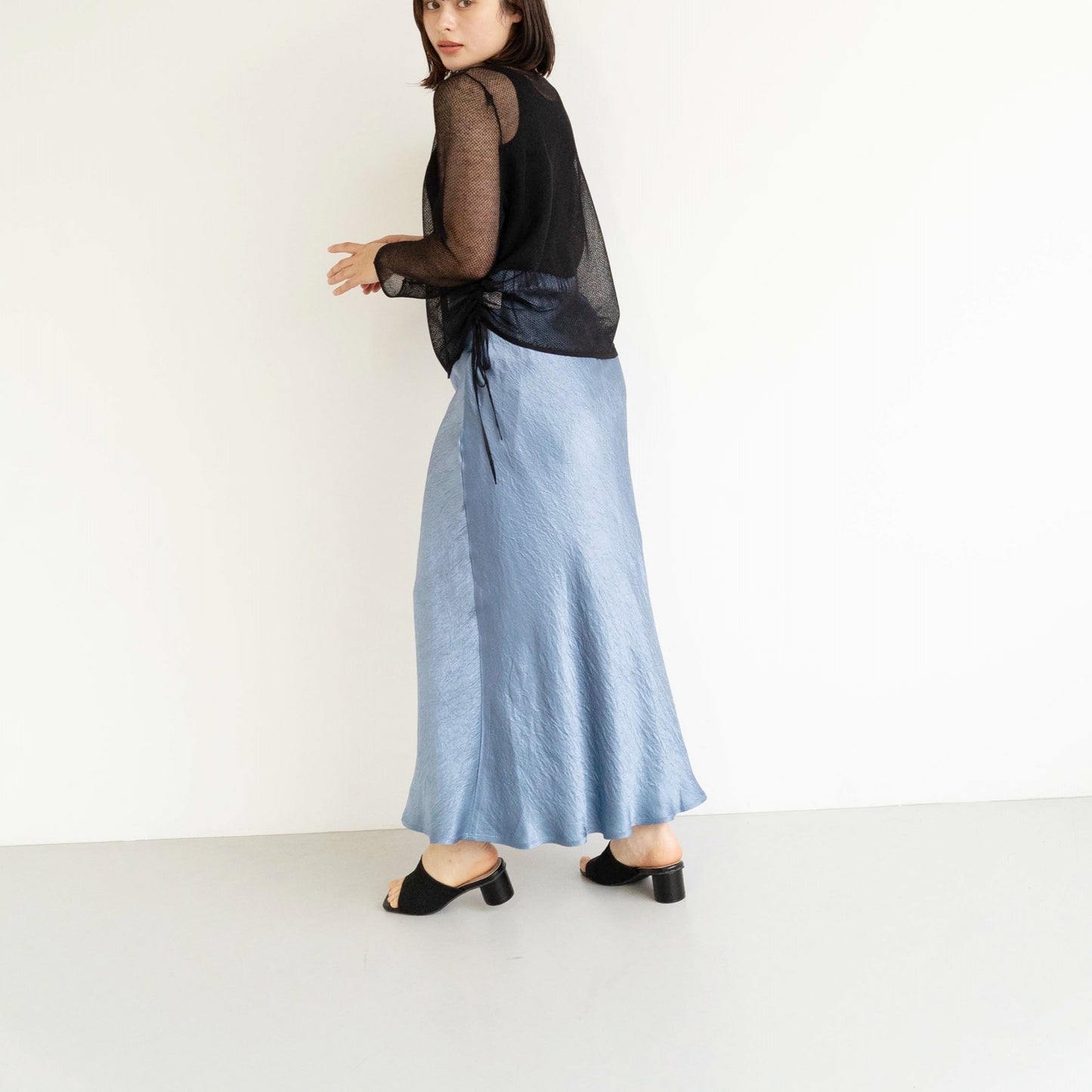 Acetate vintage satin slightly flared hem long skirt