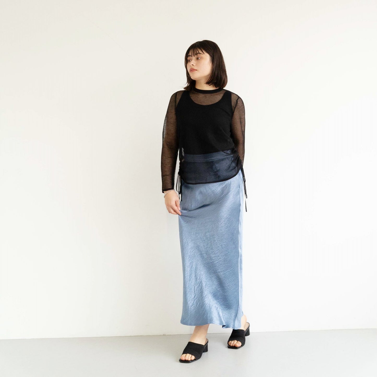 Acetate vintage satin slightly flared hem long skirt