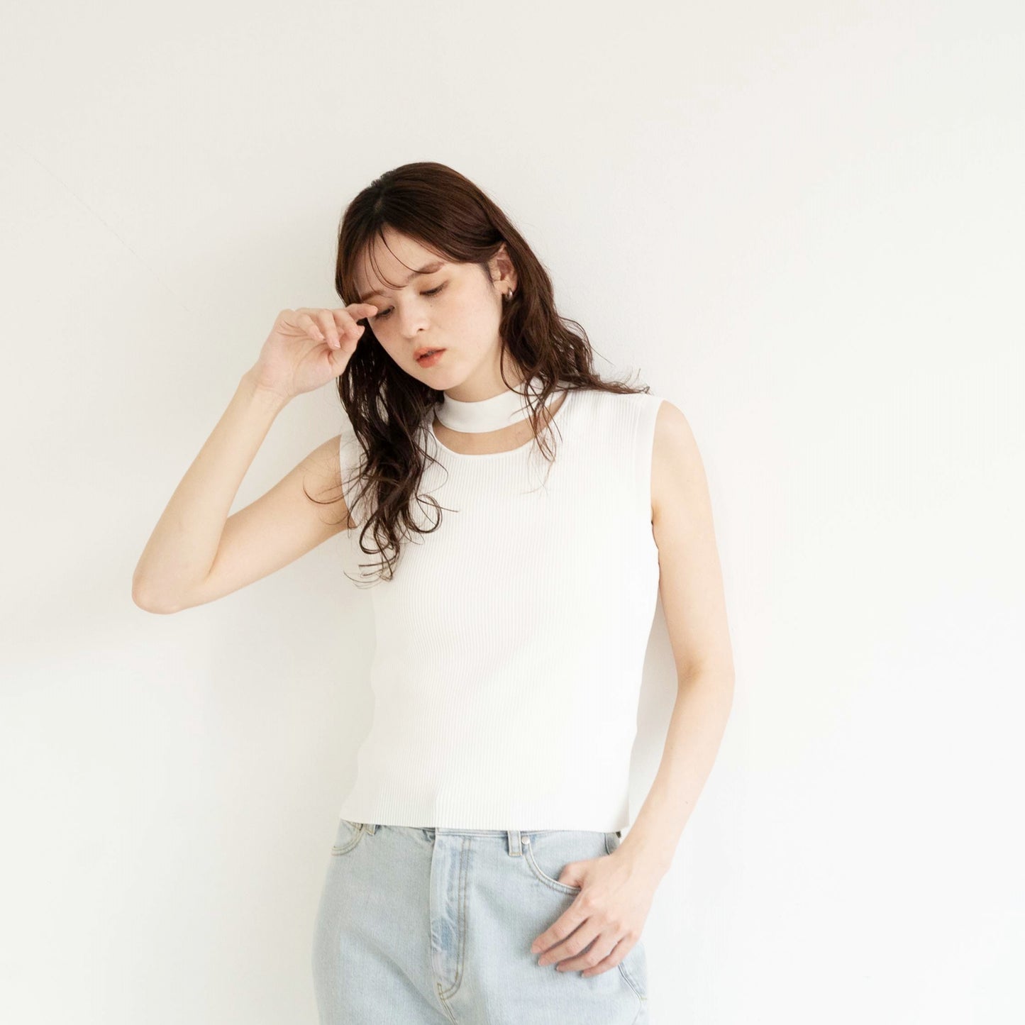 16G chain neck ribbed sleeveless pullover knitted top