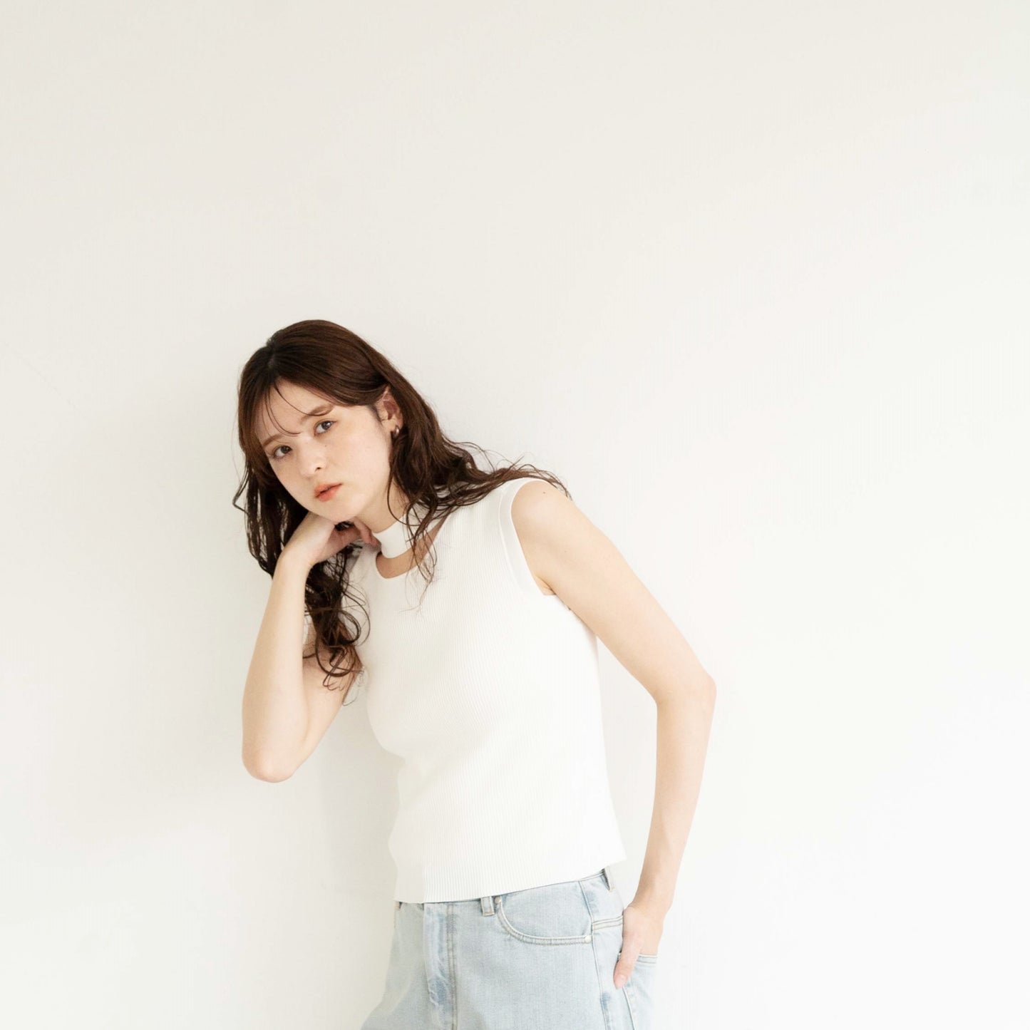 16G chain neck ribbed sleeveless pullover knitted top