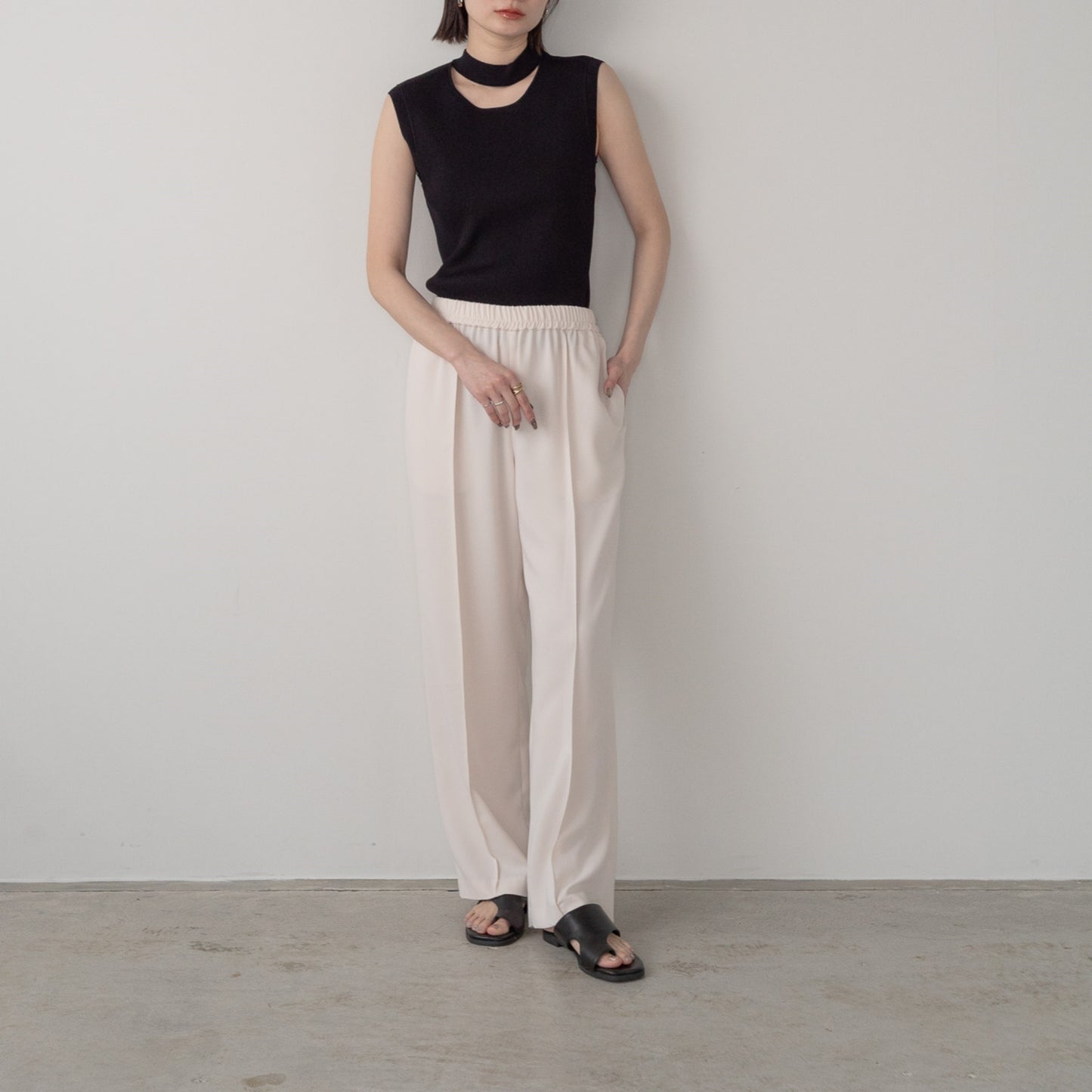 100% polyester double stretch pintuck pants