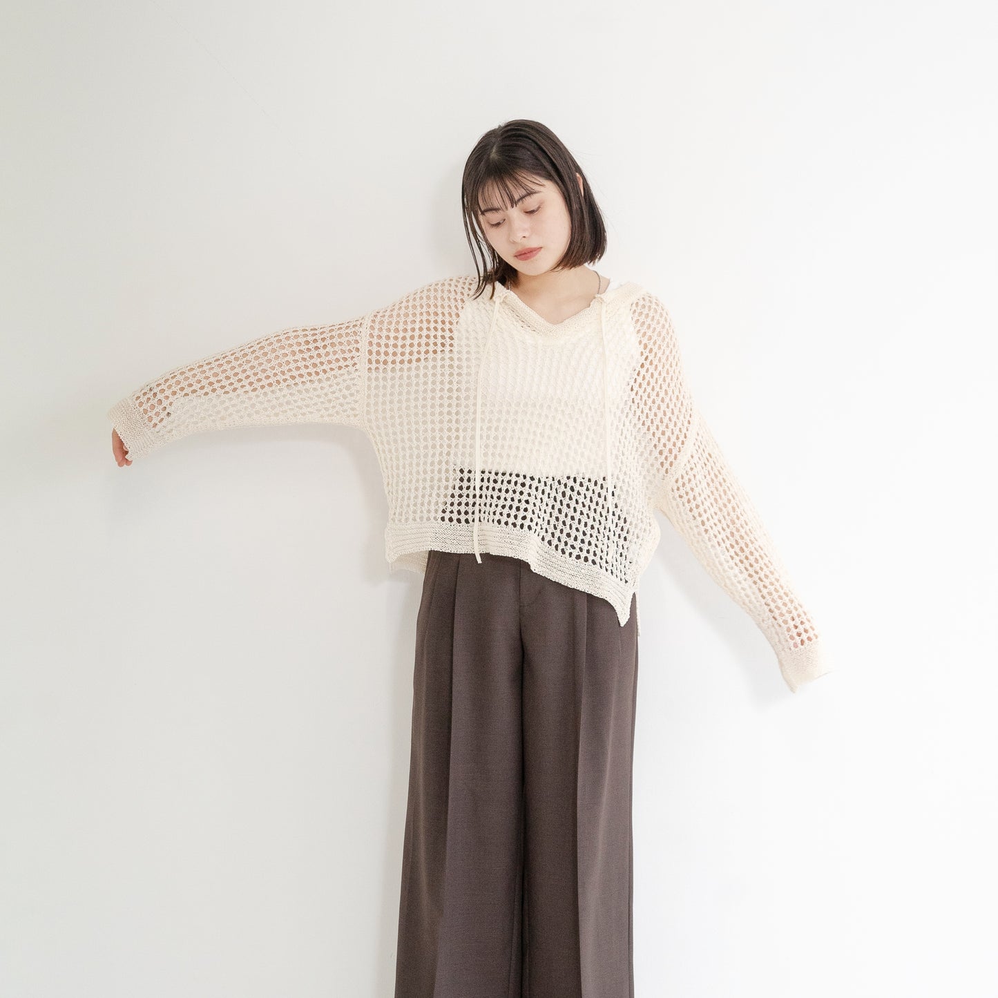 TUMUGI yarn and SHION yarn rope design knitted top