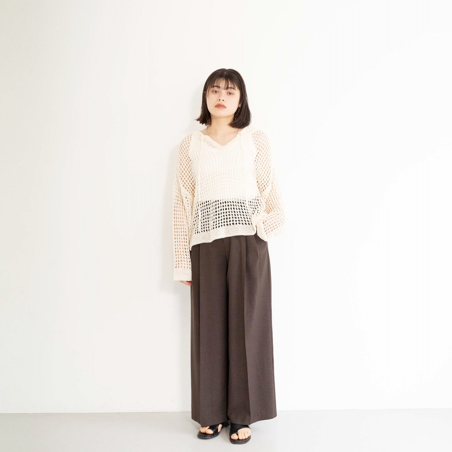 TUMUGI yarn and SHION yarn rope design knitted top