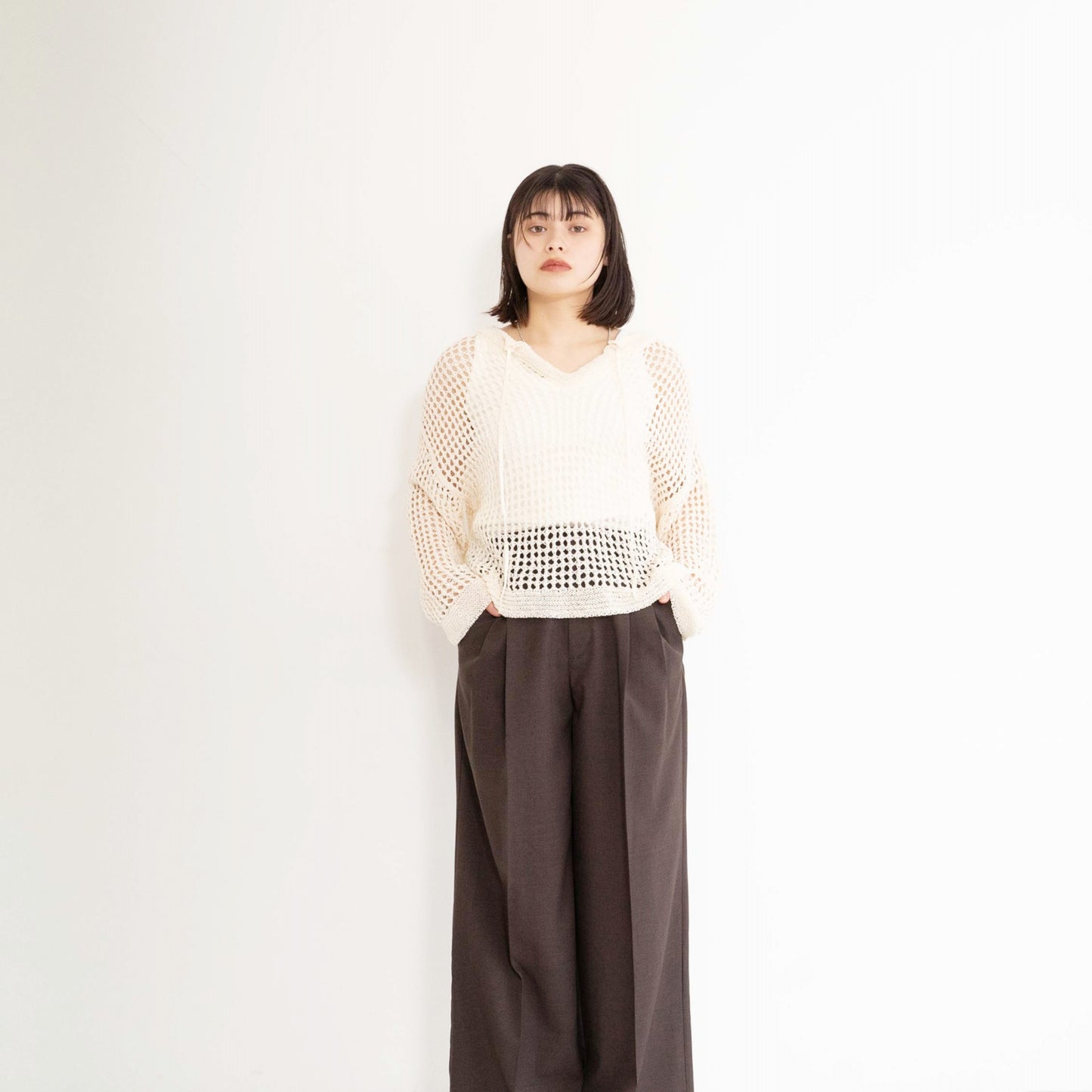 TUMUGI yarn and SHION yarn rope design knitted top