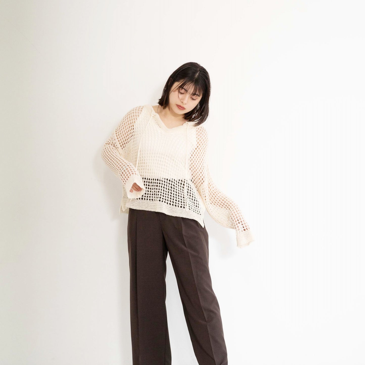 TUMUGI yarn and SHION yarn rope design knitted top