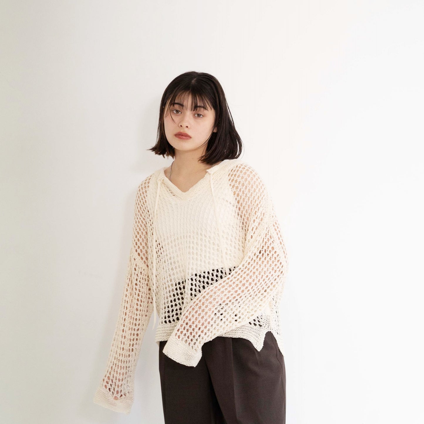 TUMUGI yarn and SHION yarn rope design knitted top