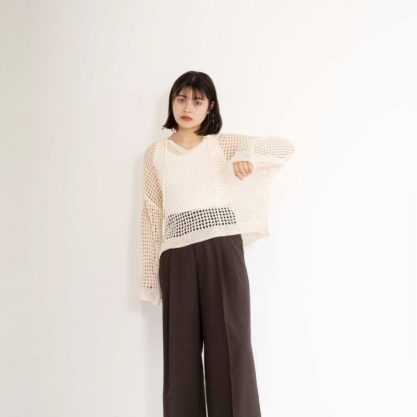 TUMUGI yarn and SHION yarn rope design knitted top