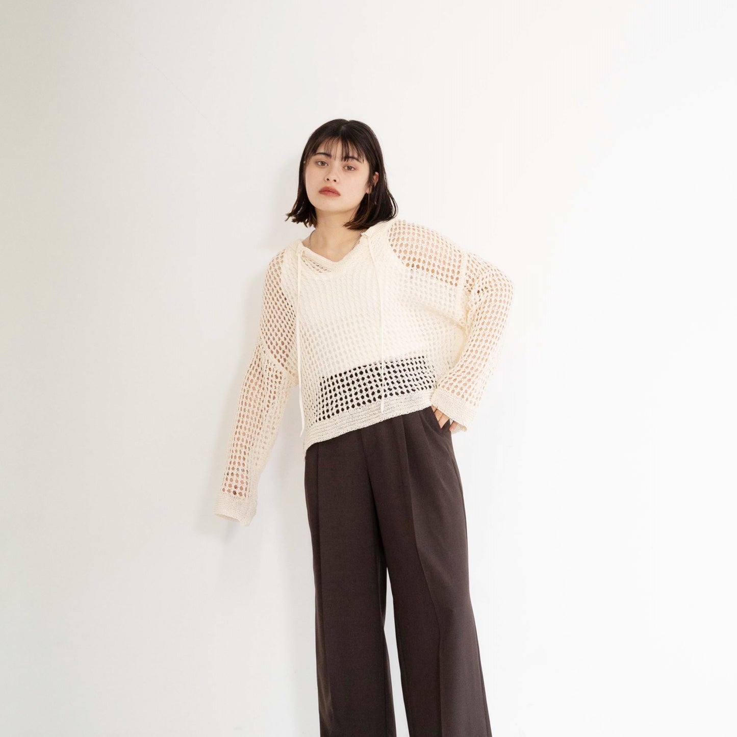 TUMUGI yarn and SHION yarn rope design knitted top