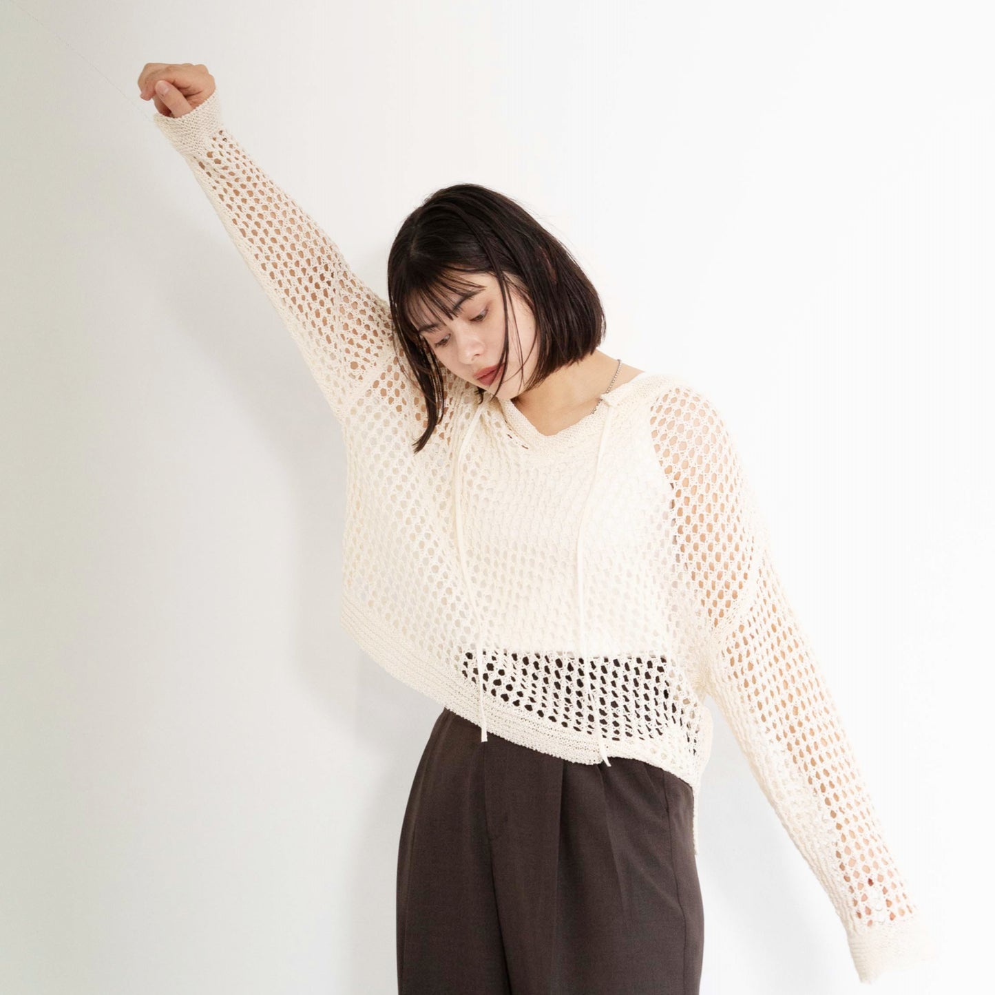TUMUGI yarn and SHION yarn rope design knitted top