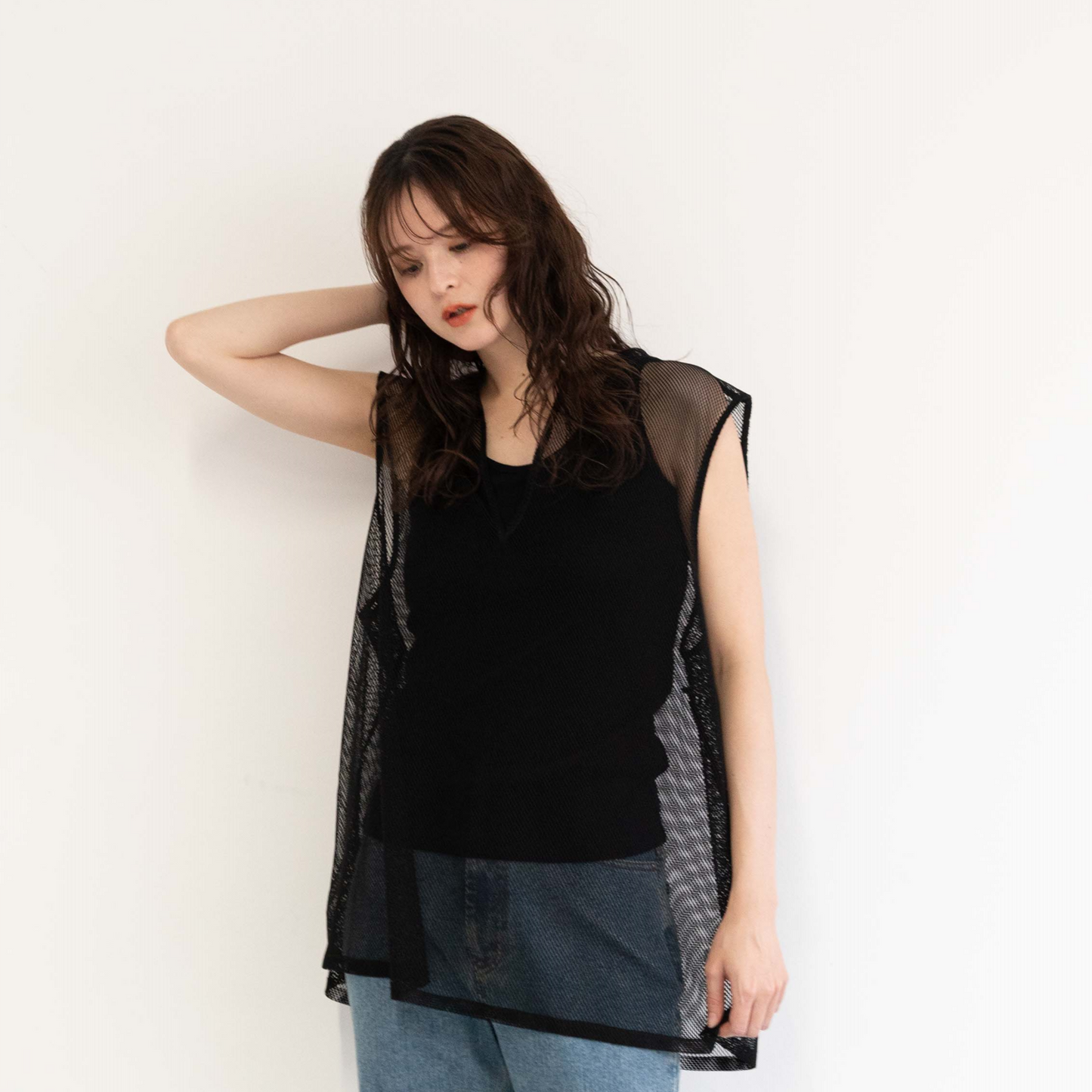 Mesh knitted lace loose tank top