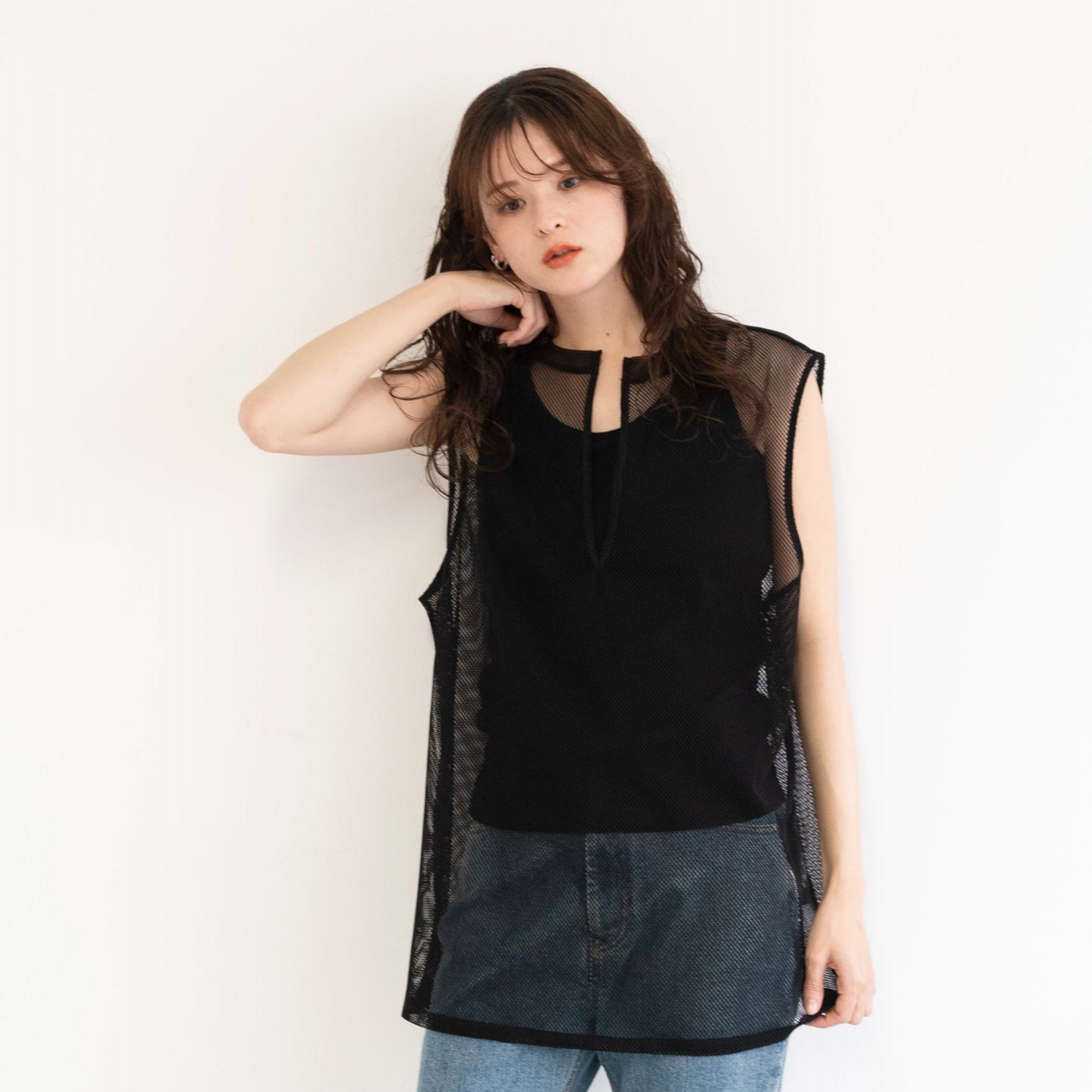 Mesh knitted lace loose tank top