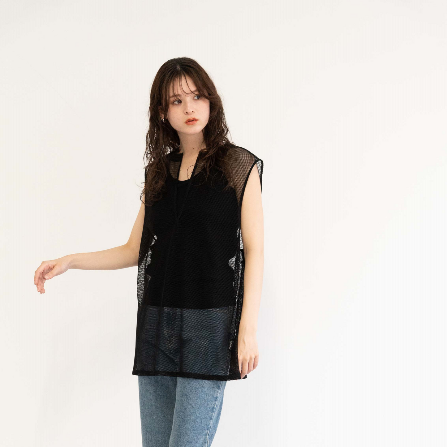 Mesh knitted lace loose tank top