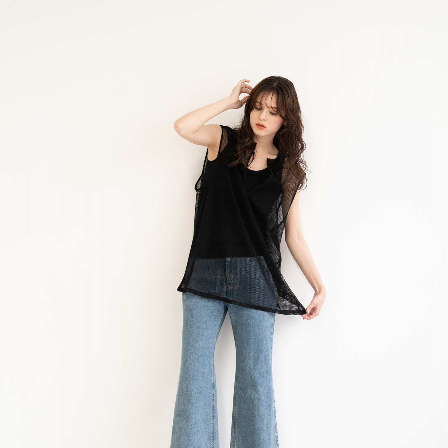Mesh knitted lace loose tank top