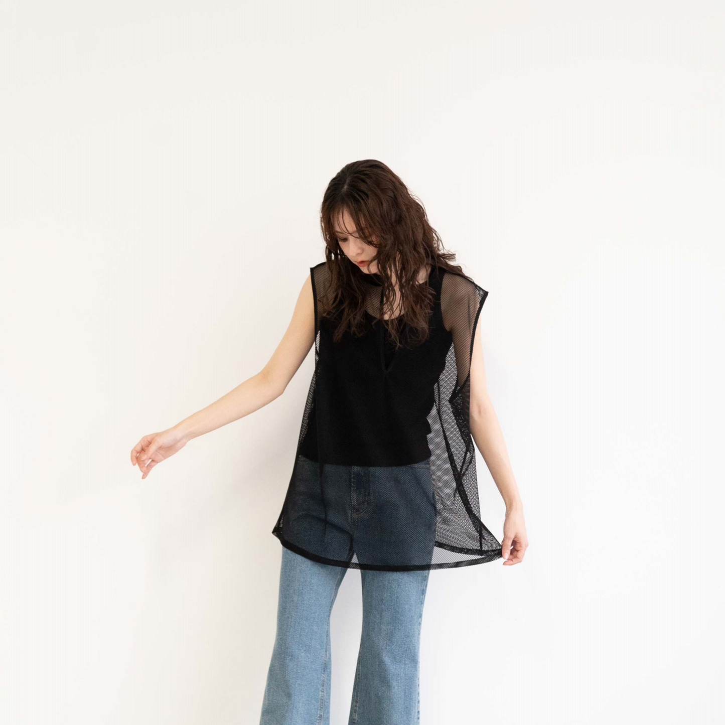 Mesh knitted lace loose tank top