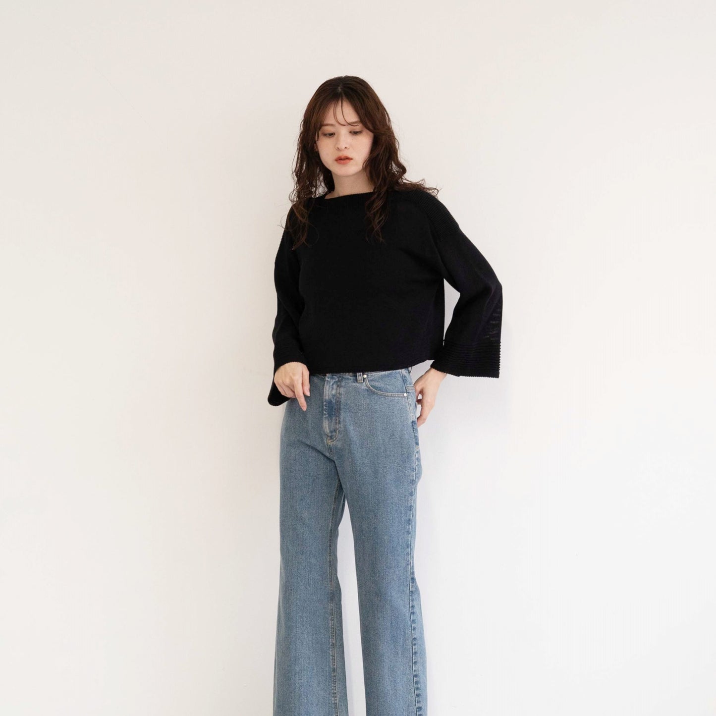 SHARLY CARN yarn cropped pullover knitted top