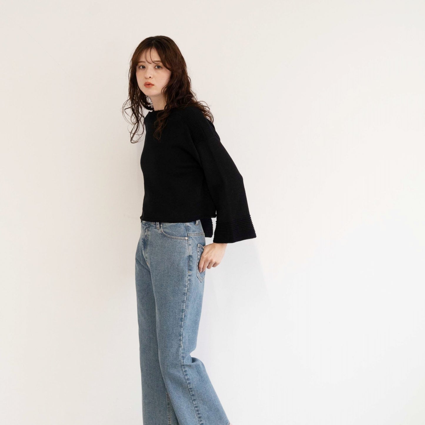 SHARLY CARN yarn cropped pullover knitted top