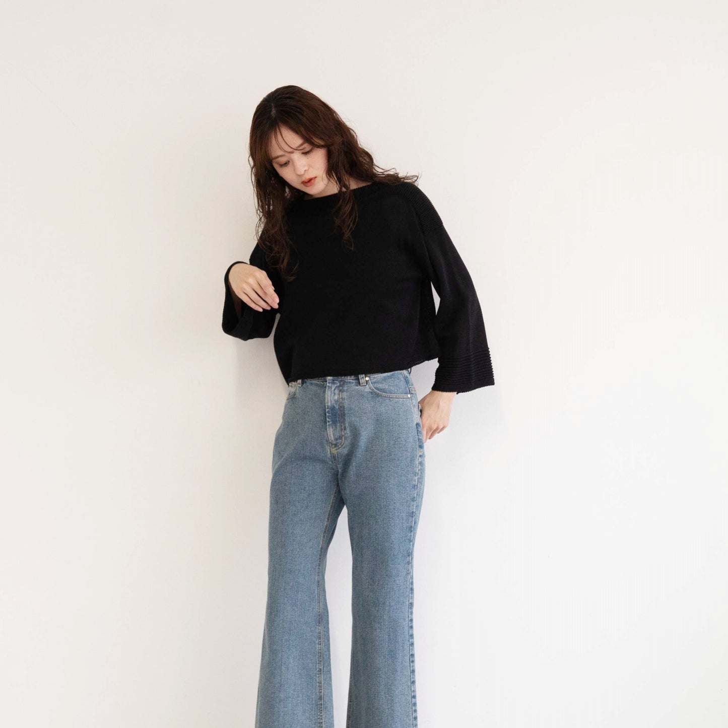 SHARLY CARN yarn cropped pullover knitted top