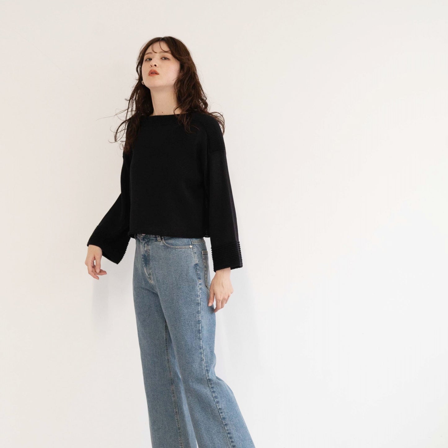 SHARLY CARN yarn cropped pullover knitted top
