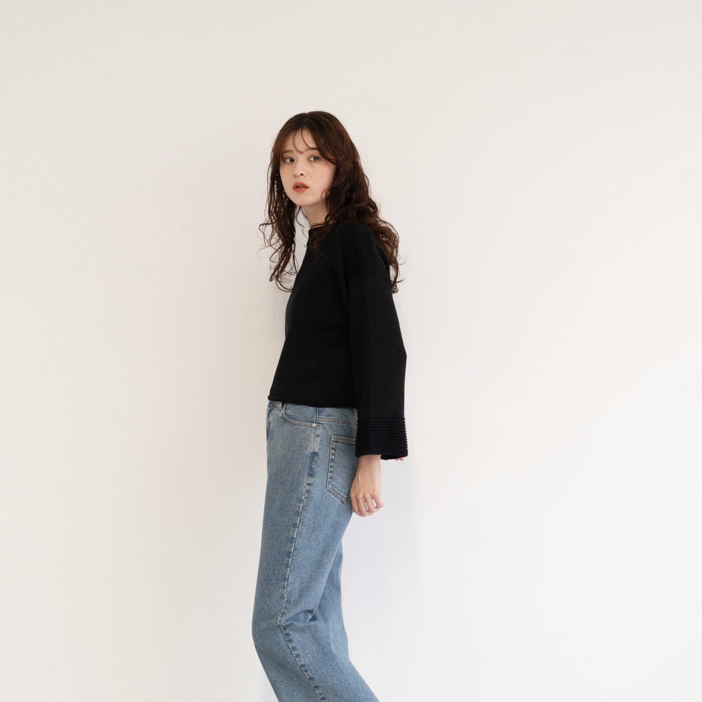 SHARLY CARN yarn cropped pullover knitted top