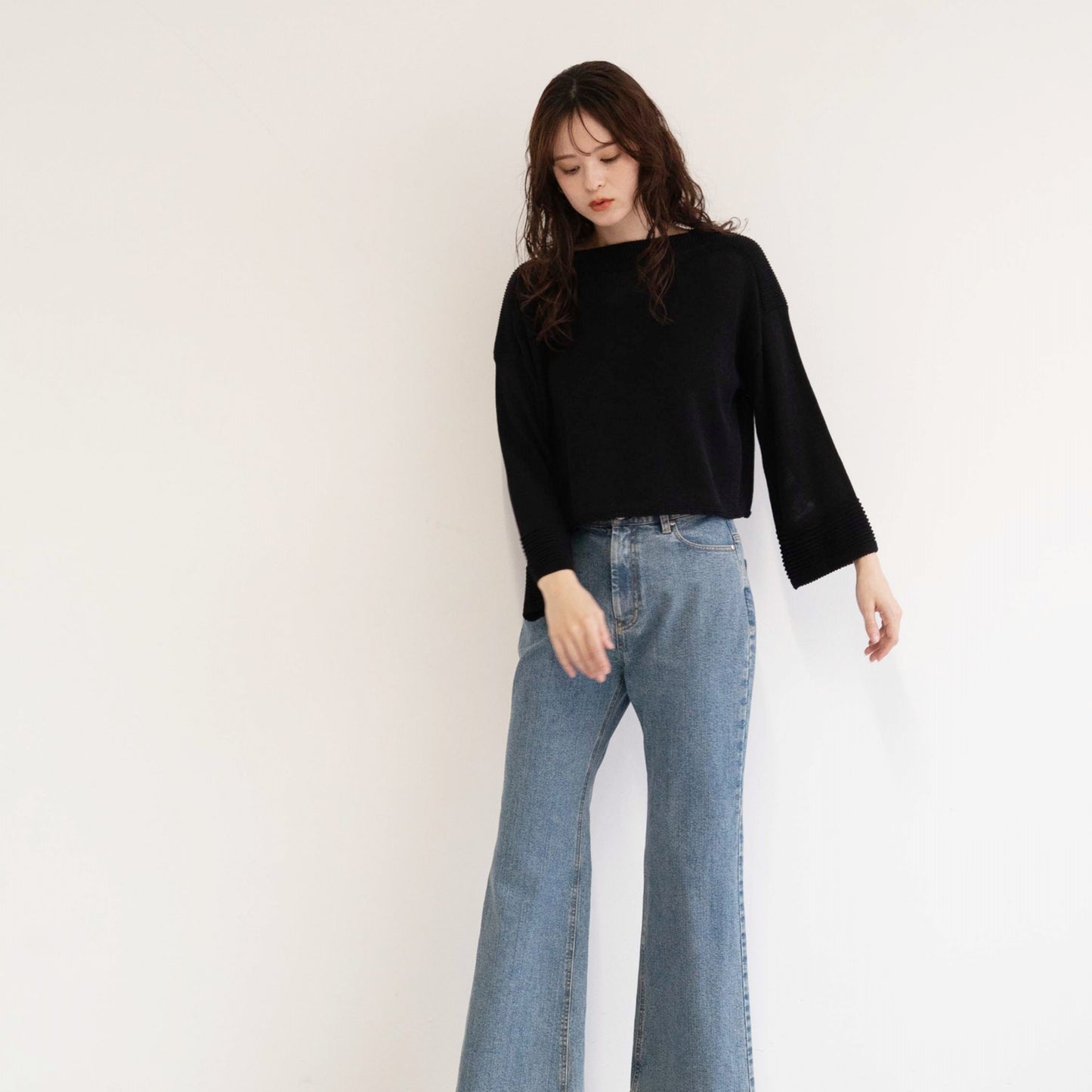 SHARLY CARN yarn cropped pullover knitted top