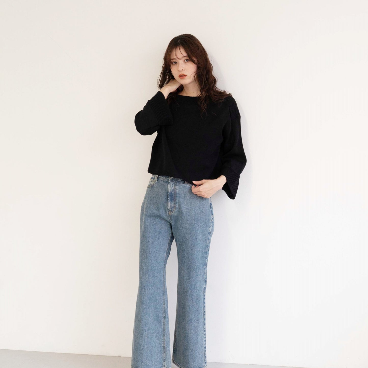 SHARLY CARN yarn cropped pullover knitted top