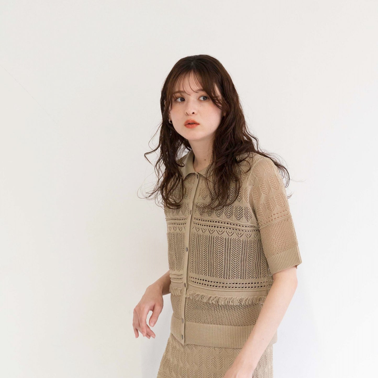 12-gauge lace knit cardigan with a collar