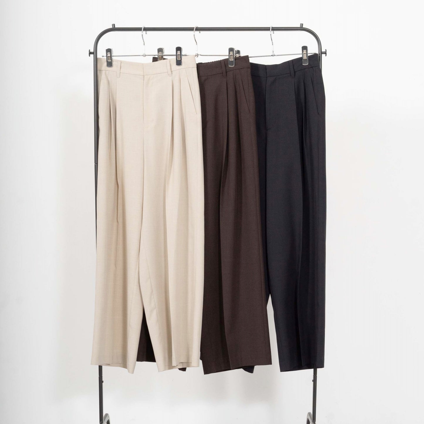 100% polyester twill fabric front pleat wide-leg casual pants
