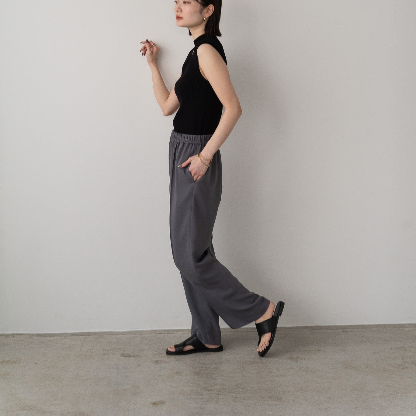100% polyester double stretch pintuck pants