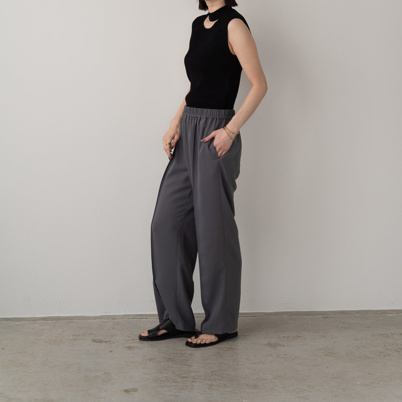 100% polyester double stretch pintuck pants