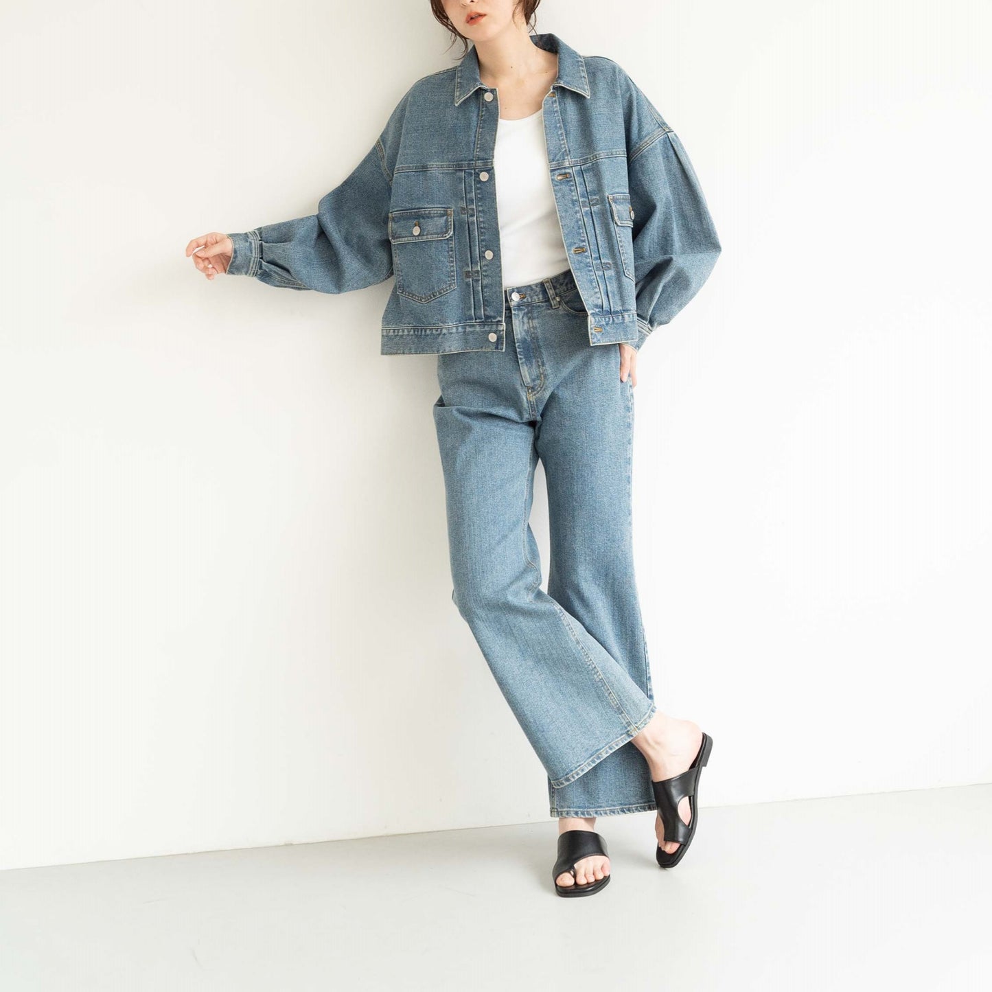 KAIHARA DENIM denim half flare pants