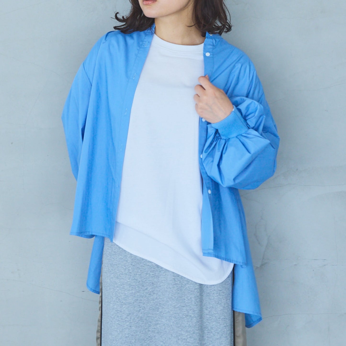 Volume Sleeve Blouse with Ribbed Cuffs