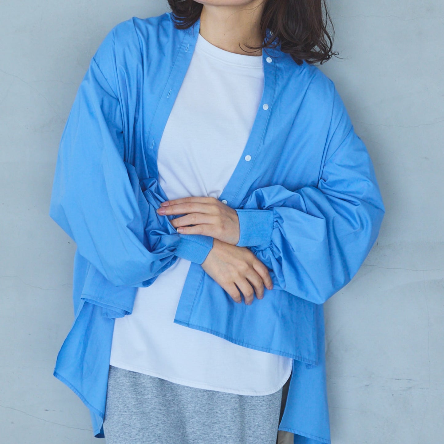 Volume Sleeve Blouse with Ribbed Cuffs