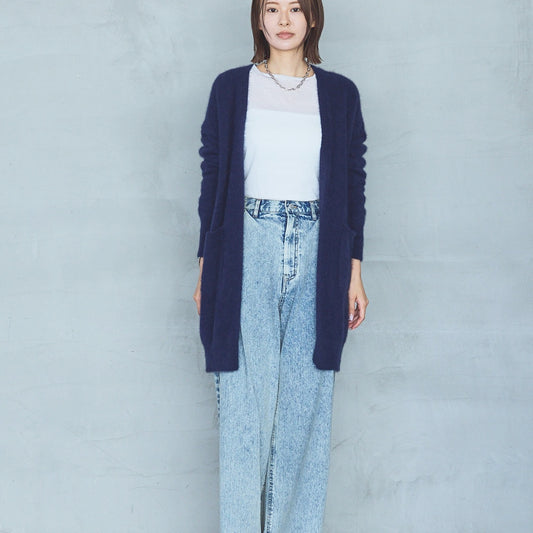 7-Gauge Raccoon Blend Long Knit Cardigan