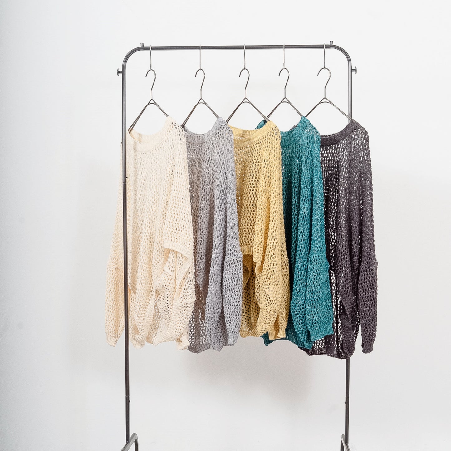 TUMUGI yarn and combed cotton mesh knitted top