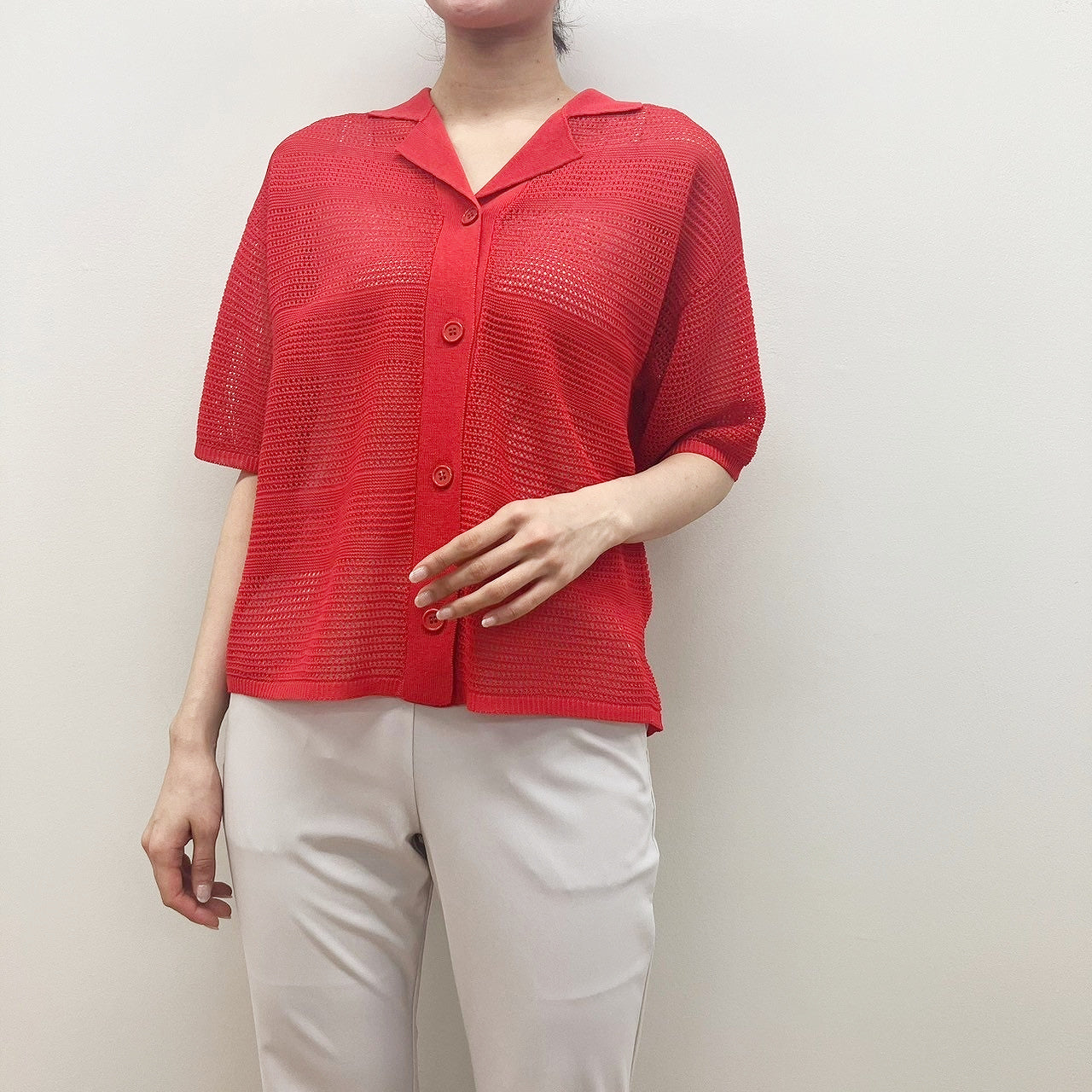 12G Mesh Short sleeve cardigan with collar