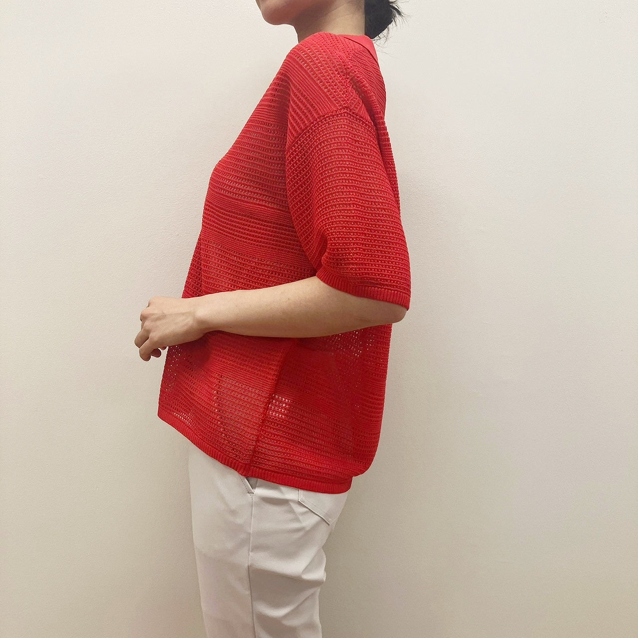 12G Mesh Short sleeve cardigan with collar