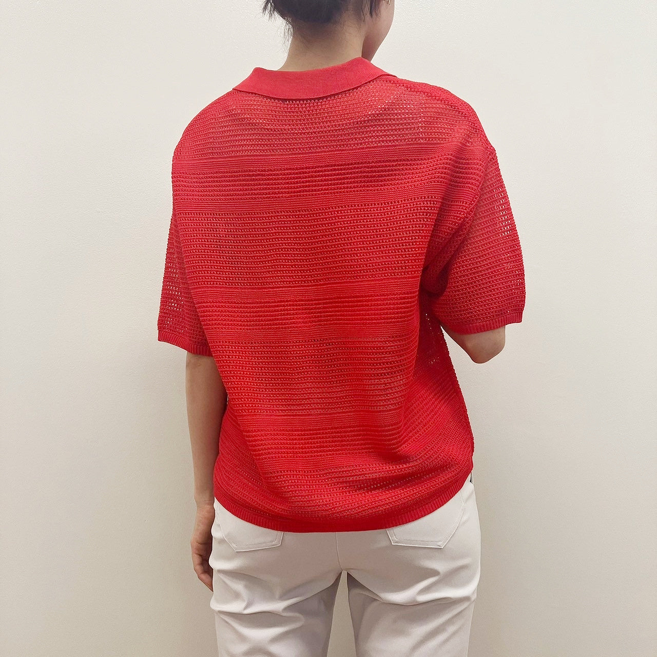 12G Mesh Short sleeve cardigan with collar