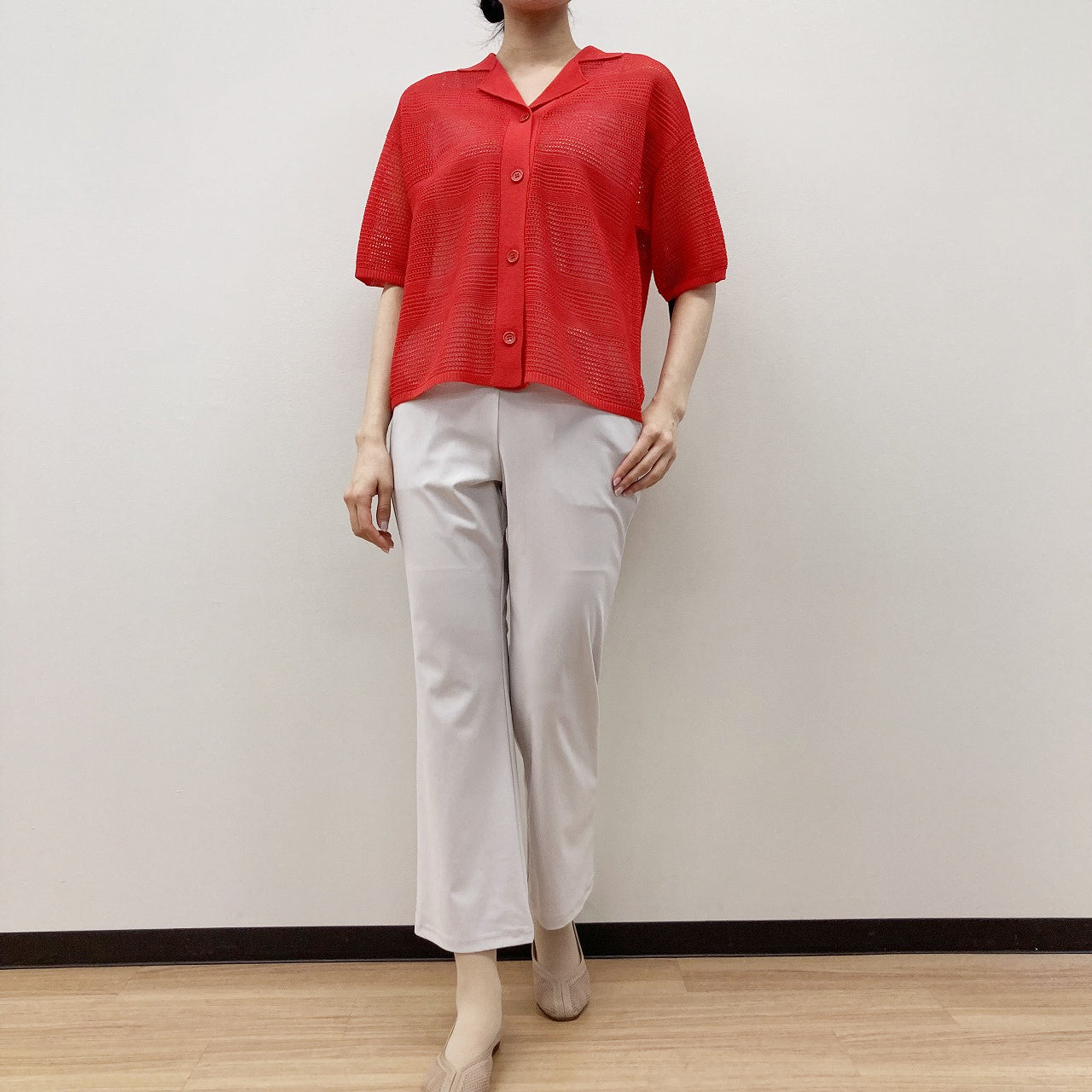 12G Mesh Short sleeve cardigan with collar