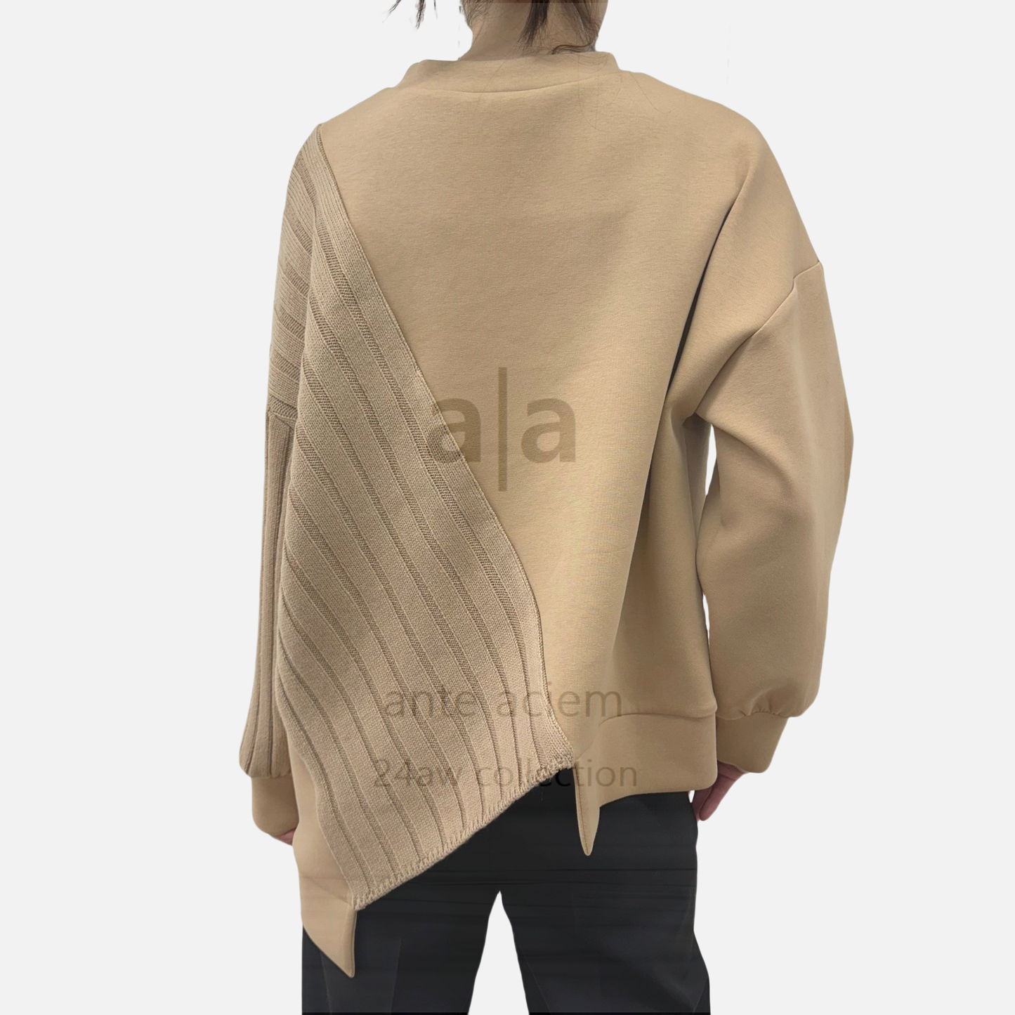 14G Knit + Double-knit Fabric Asymmetric Pullover